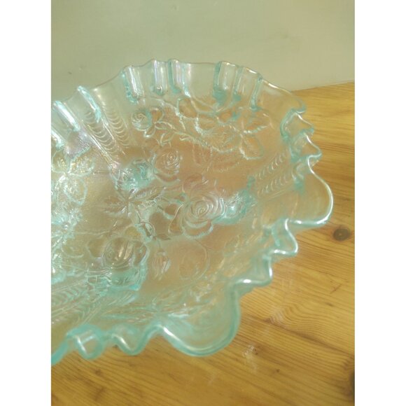 Vintage Imperial Glass Ice Blue 3 Footed Glass Bowl Maker Marked with Iron Cross - Picture 4 of 13